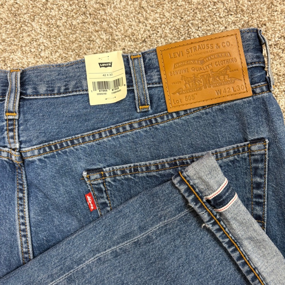 NEW Levi's 505 Premium Selvedge Jeans Men's 42x30 Blue Denim Straight Leg Fit